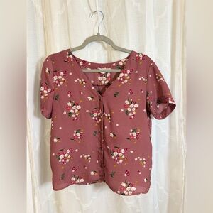 Pink Rose Floral Mauve Blouse | Size Small | Boho